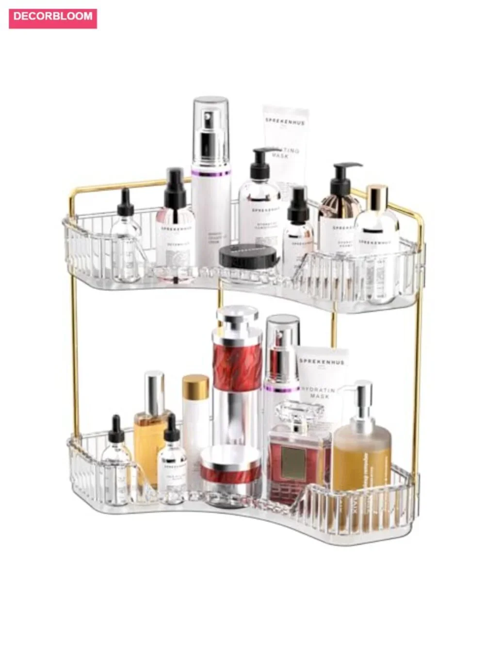 2 Tier Corner Bathroom Counter Organizer - Clear ABS Makeup Tray